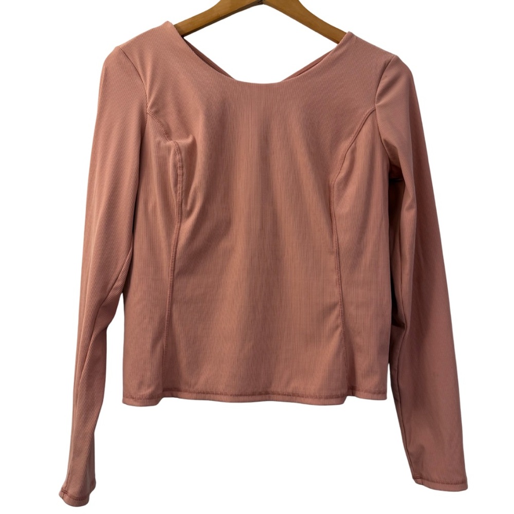 Sweaty Betty London Pink Rib Long Sleeve Twist-Back Yoga Top, UK Size L (US 10)
